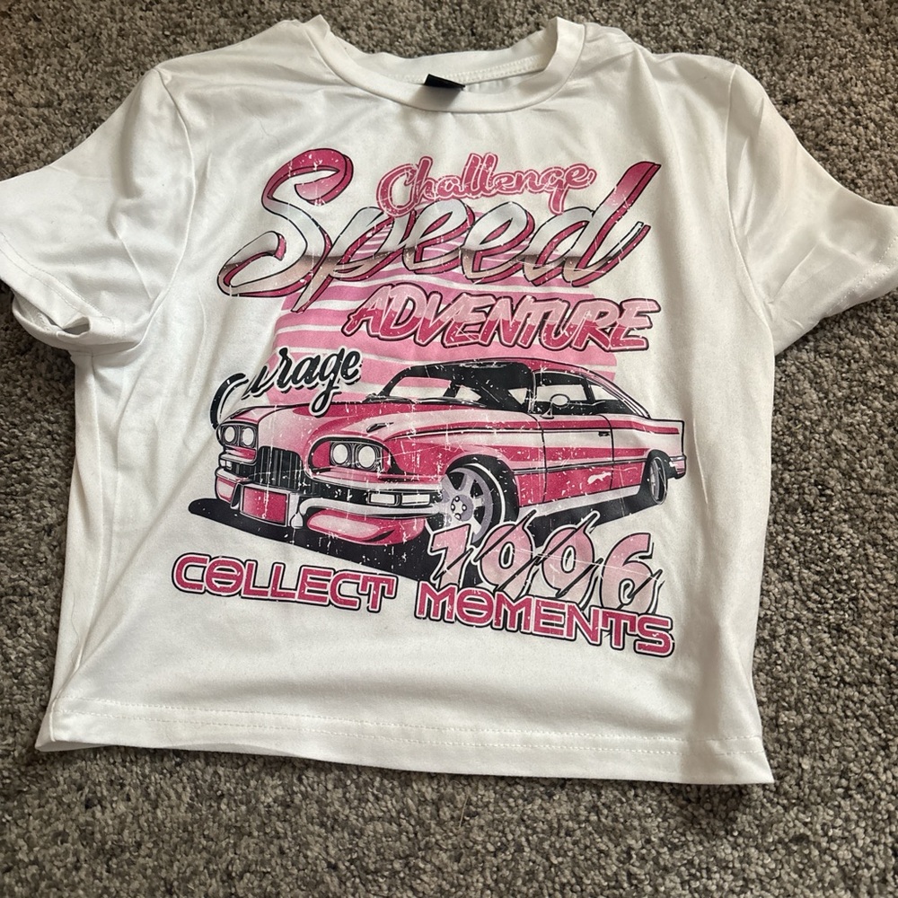White and Pink Graphic T-Shirt